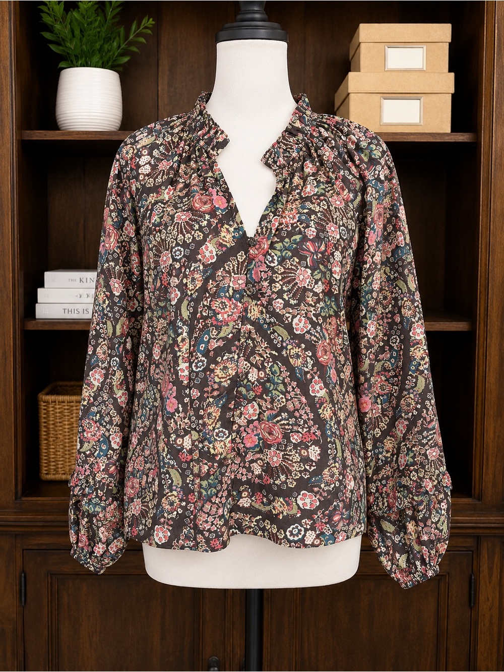 Cleobella XS Organic Cotton Alicia Blouse Divina Boho Peasant Puff Sleeve India